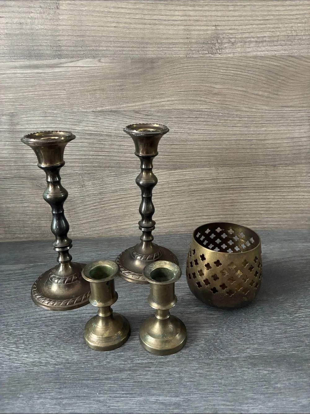 Vintage Brass Candleholders set of 5